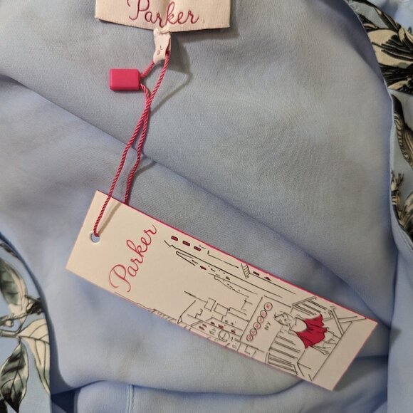 Parker Dress Faux Wrap Blue Floral L NWT - Picture 5 of 5